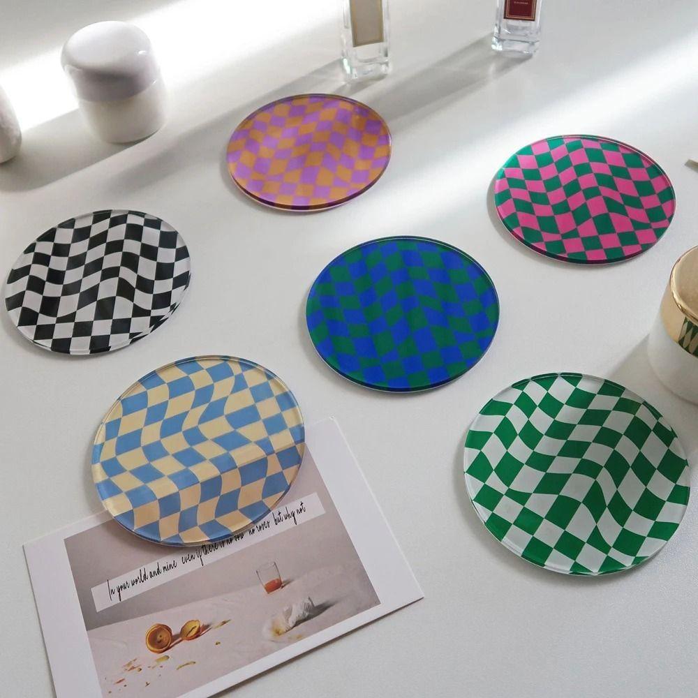 Heat Insulation Retro Cup Mat Waterproof Simple Bowl Pad Checkerboard Acrylic Coaster Hotel