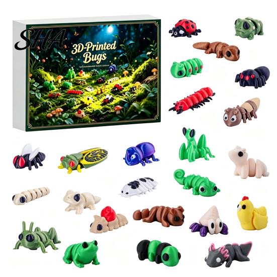 Holiday Ritual Toys 2026 Christmas Advent Calendar, 24 Days 3D Printed Insect Fidget Toy Countdown Desktop Ornaments for Kids Pcs Mini Articulated