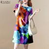 Women Summer Casual Short Sleeve Floral Print Dress