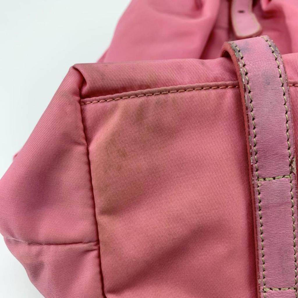 PRADA Pocono Tessuto Nylon Ribbon Hand Tote Bag One Shoulder Strap Leather Pink Silver Hardware Triangle Logo Plate
