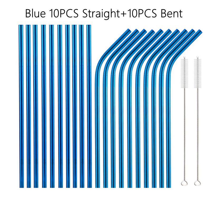 6*215mm 10 Colors Eco-friendly Reusable Metal Straws Set 304 Stainless Steel Drinking Straw Cocktail Party Favor Bar Accessory