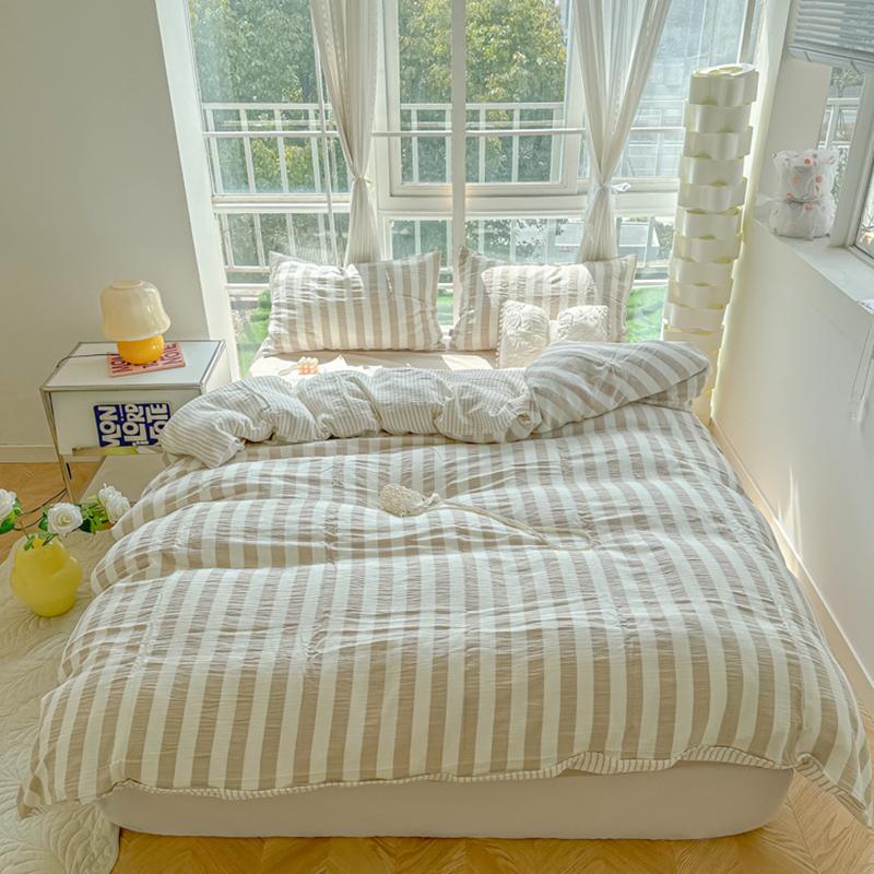 Скандинавский Постельный Комплект Популярный Полосатый Комплект Пододеяльника Комплект Простыней Односпальный Полуторный Двуспальный Королевский Размер Приятное к Коже Мягкое Постельное Белье