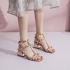 Summer New Versatile Thick Heel Design Sense Niche Middle Heel Open Toe Rivet Buckle with High Heel Fashion Sandals Women