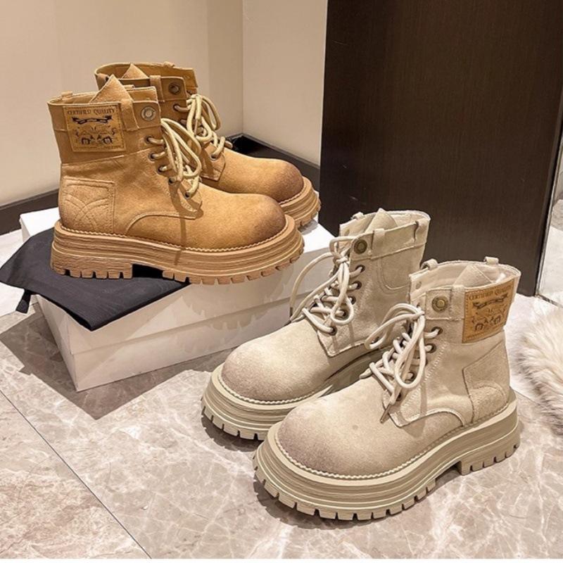 Женские ботинки Мартин на толстой подошве, обувь 2025 весна и осень, новые нескользящие ботинки цвета ревеня, женские британские ботильоны на платформе для улицы