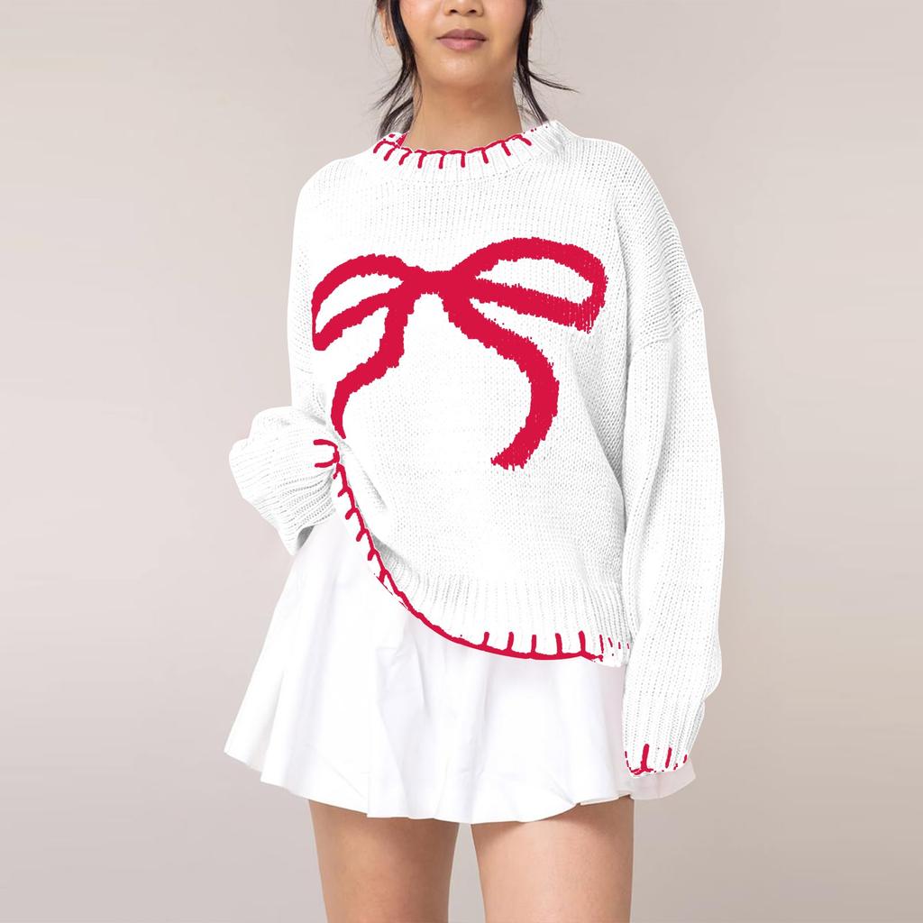 Women's Bow Sweater Autumn And Winter Lazy Style Loose Warm And Comfortable Pullover Cardigan