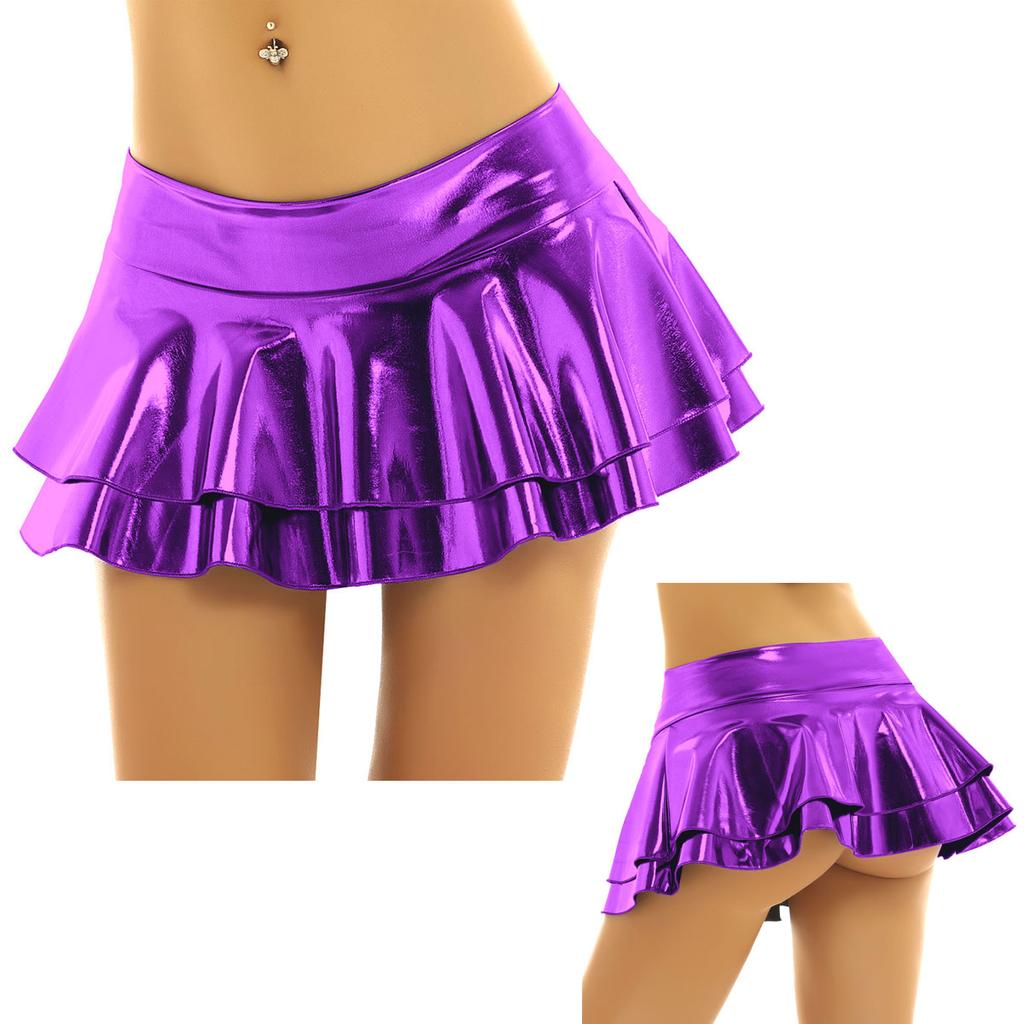 Женская сексуальная металлическая мокрая кожаная многослойная плиссированная мини-юбка с рюшами