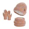 3Pcs/Set Winter Hat Scarf Gloves Set Thickened Velvet Lining Colorful Elastic Fit Knitting Hat Neck Warmer Gloves Set
