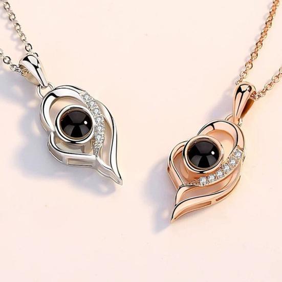 Ожерелье «Я люблю тебя на 100 языках», инкрустированное стразами и полым сердцем