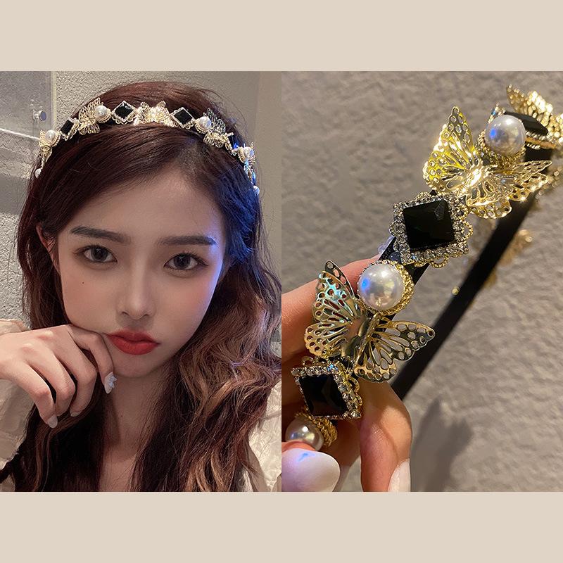 Изысканная повязка на голову с цветочным узором и стразами – высококачественный ретро-аксессуар для волос для женщин