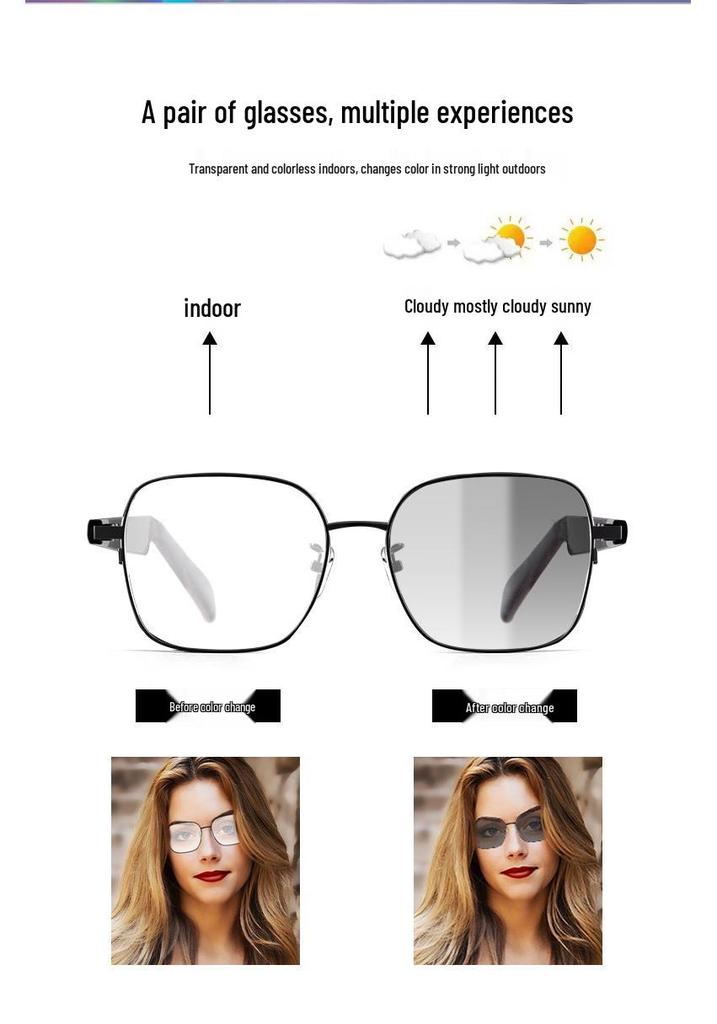 GS11 Bluetooth Smart Glasses with Magnetic Color-Changing Lenses, Punk Metal Double Bridge, Ideal for Outdoor Driving