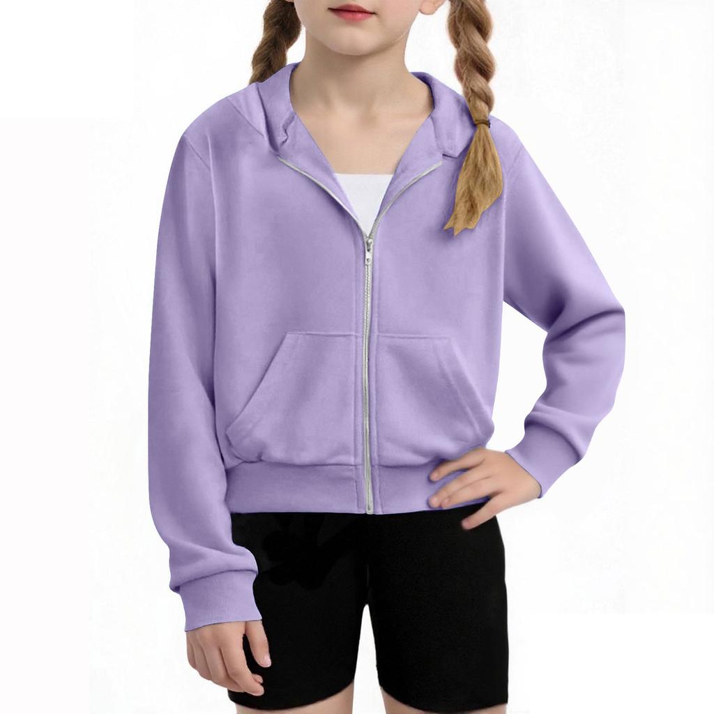Children's Fashion Solid Color Long Sleeved Hooded Sweatshirt, Girls' Hoodie Jacket