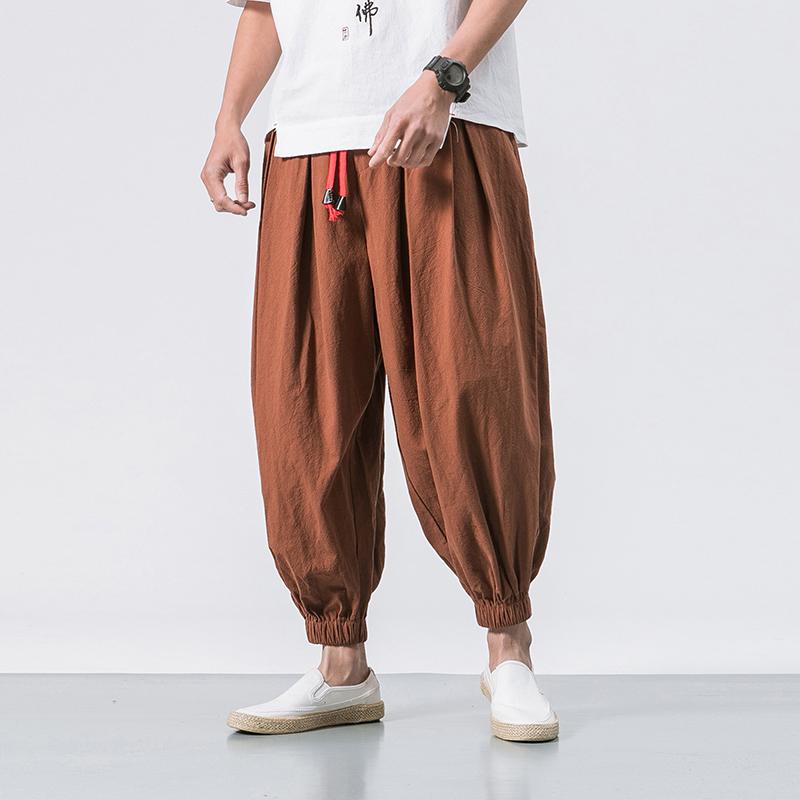 Streetwear Spring Autumn Cotton Linen Harem Casual Men's Pants Chinese Style Solid Color Baggy Joggers