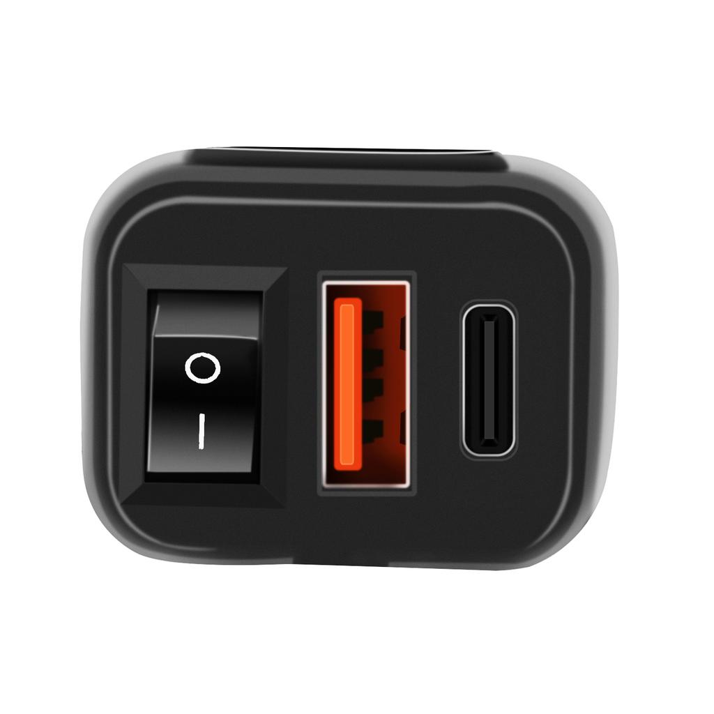 Motorcycle Phone Charger, USB Type C Quick Charge 3.0 Motorcycle USB Charger with Voltmeter ON/Off Switch for Phone Tablet 7/8inch Handlebar