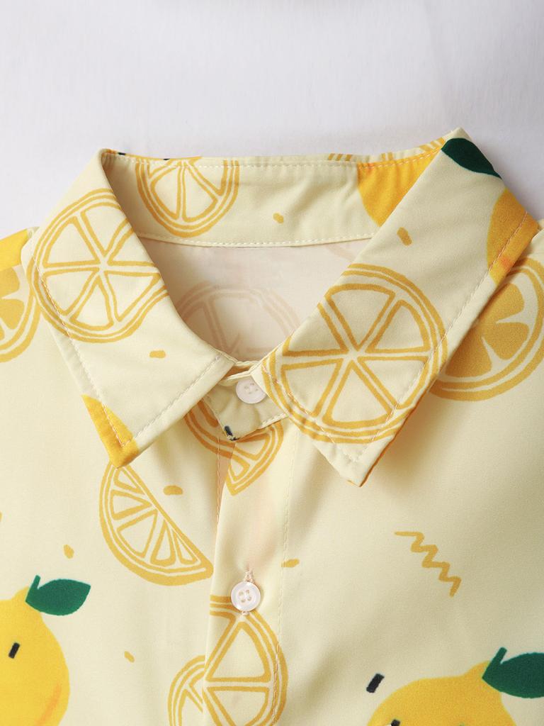 Oversized Loose Hawaiian Lemon Short Sleeve Shirt Men Vintage Loose Couple Beach Shirts for Summer Clothing Streetwear