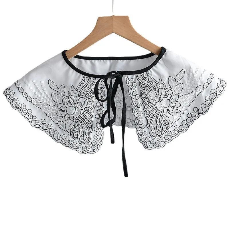 Women Embroidery Shirt Fake Collar Lapel Floral Dress Flase Collar Small Shawl Scarf Cape Girls Shirt Lace Detachable Collars