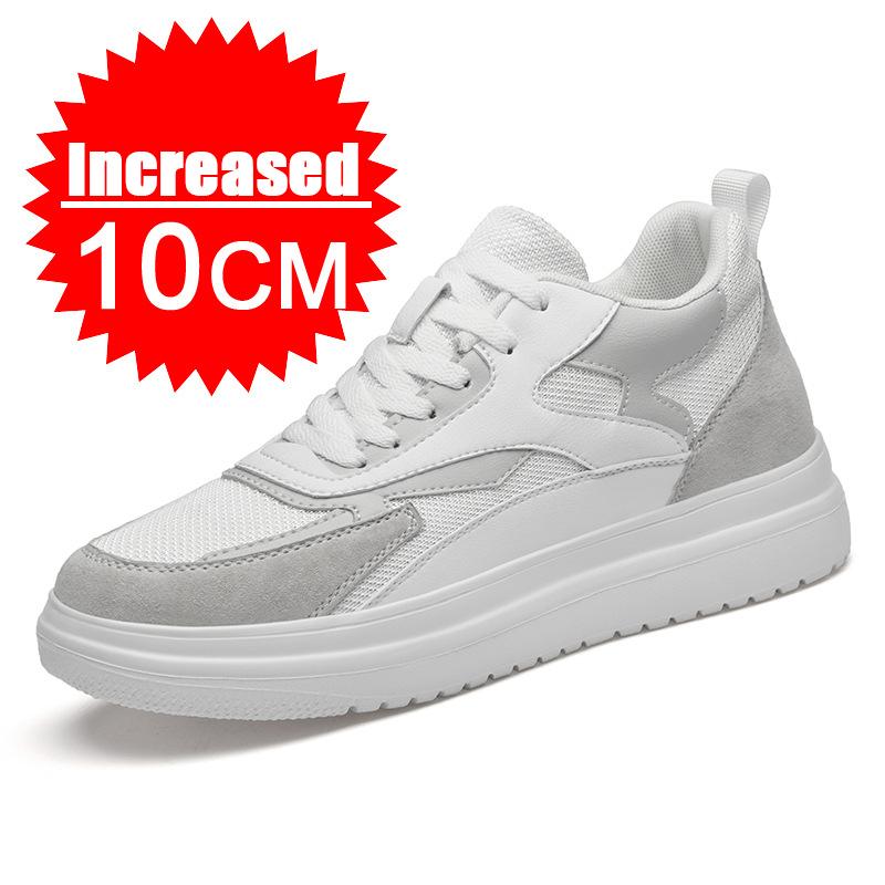 New Men Trendy Leather Sneakers Elevator Shoes Invisible Breathable Heightening Shoes 8/10cm Men's Casual Light Sneakers