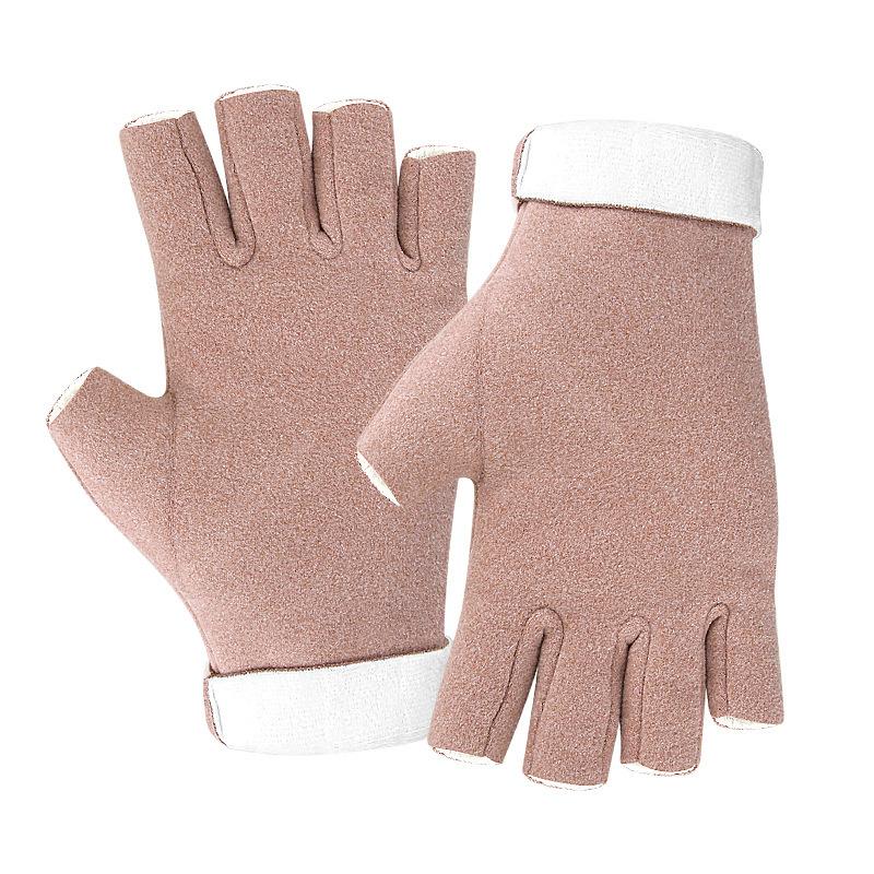 Winter German Velvet Half-finger Gloves Driving Office Wrist Fit Solid Color Half-finger Leakage Velvet Thermal Gloves