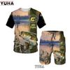 Летняя забавная футболка с 3D принтом для ловли карпа, комплект шорт, мужская спортивная одежда, спортивные костюмы с круглым вырезом и коротким рукавом, крутая мужская одежда