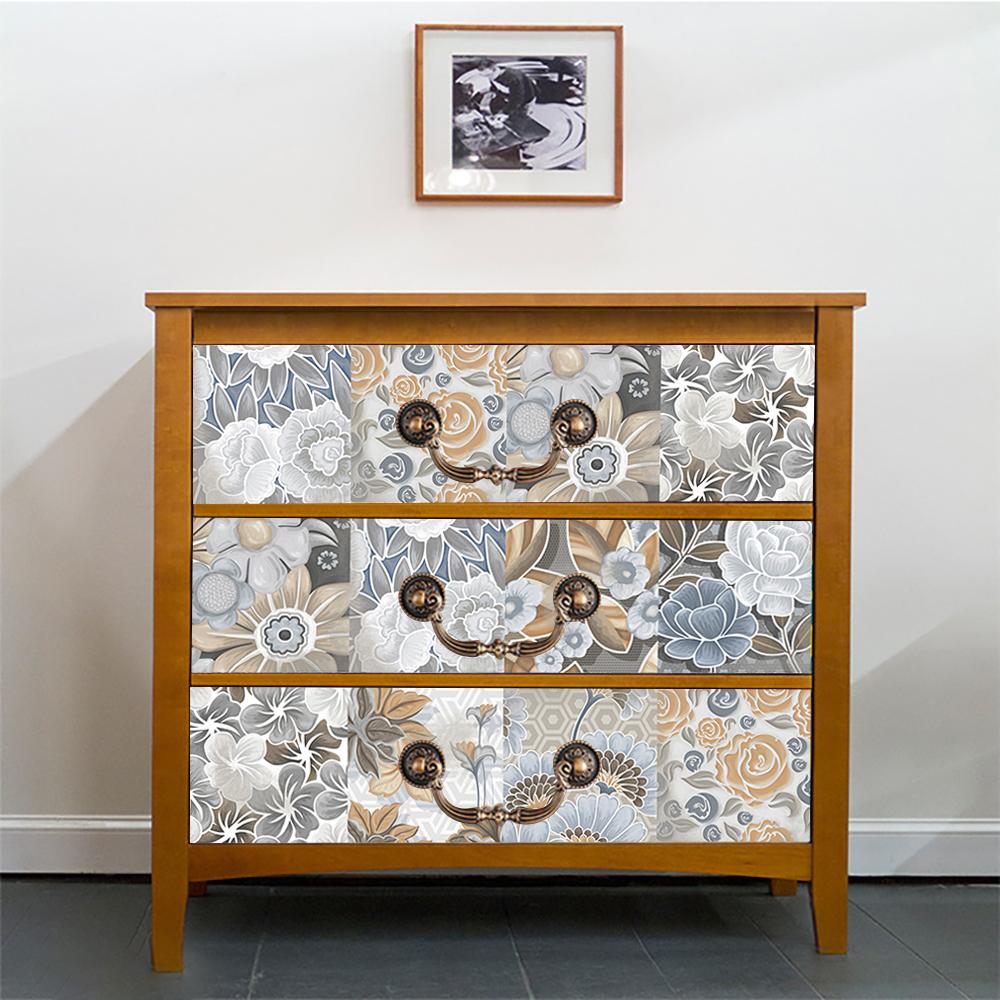 Flowers Pattern Strip Tiles Floor Wall Sticker Kitchen Bathroom Furniture Renovation Home Decor Wallpaper Peel & Stick Art Mural