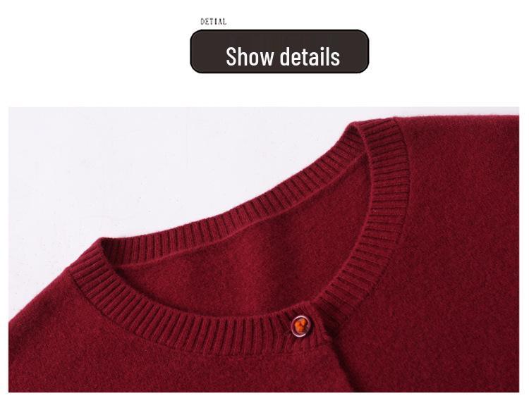 Женский кардиган из 100% чистой шерсти - Новый осенне-зимний свитер с круглым вырезом для мамы