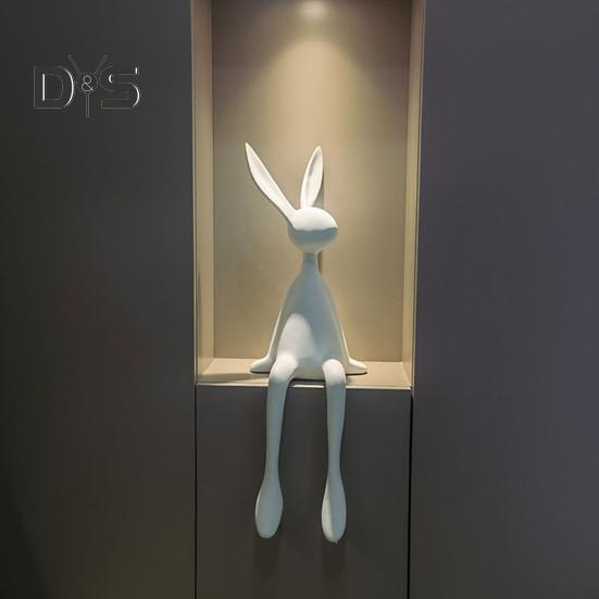 Статуэтка сидящего кролика, длинноногого кролика, смоляная статуэтка, скульптура животного, домашний офис, книжная полка, настольное пасхальное украшение, орнамент