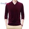Men Solid Color Golden Velvet Long Sleeve V-Neck Tees