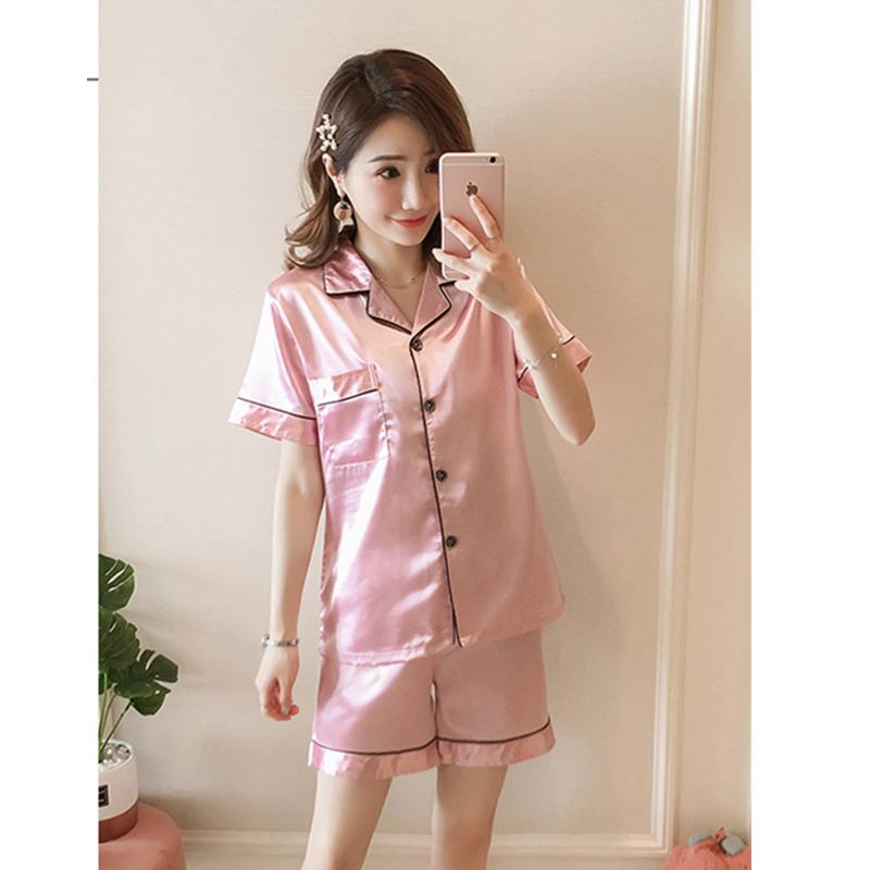 Womens Silk Satin Pajamas Set Short Sleeve Two-piece Pj Sets Sleepwear Loungewear Button-Down
