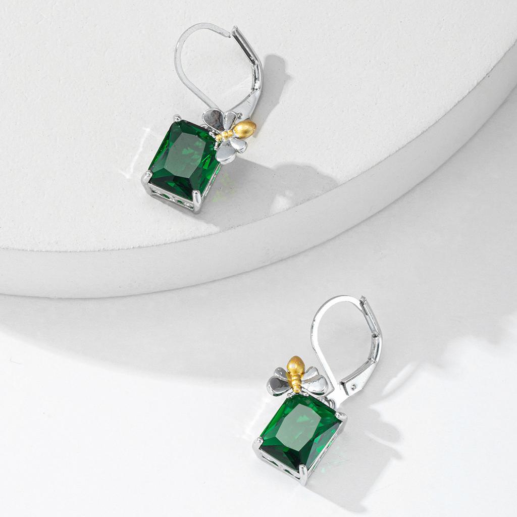 SODROV Креативные серьги с изумрудом, цирконом и пчелой