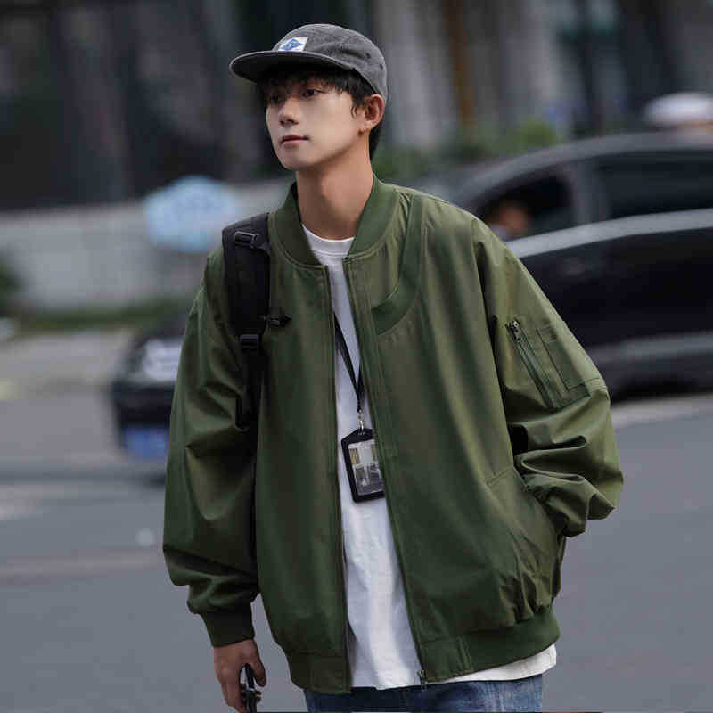 Мужская ретро демисезонная куртка-бомбер высокого класса свободного кроя