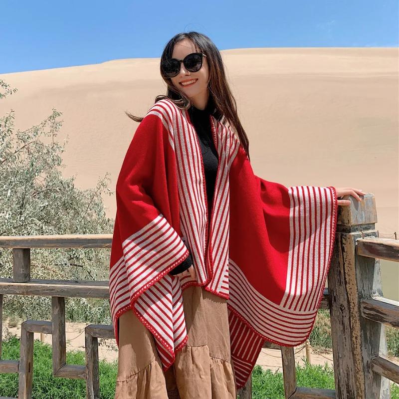 21 Style Big Pendulum Cloak With Hat Arabic Poncho Women Leopard Pocket Shawl Cape Knitted Middle East Split Thick Warm Blanket