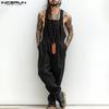 Summer Men Adjustable Suspenders Back Elastic Waist Long Jumpsuits Rompers