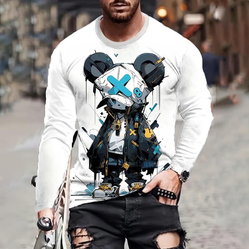 2025 Cool Bear Printed Long Sleeve Tops Animal Men's Tops Красивые свободные повседневные топы с длинным рукавом Peplum Long Sleeve Clothing