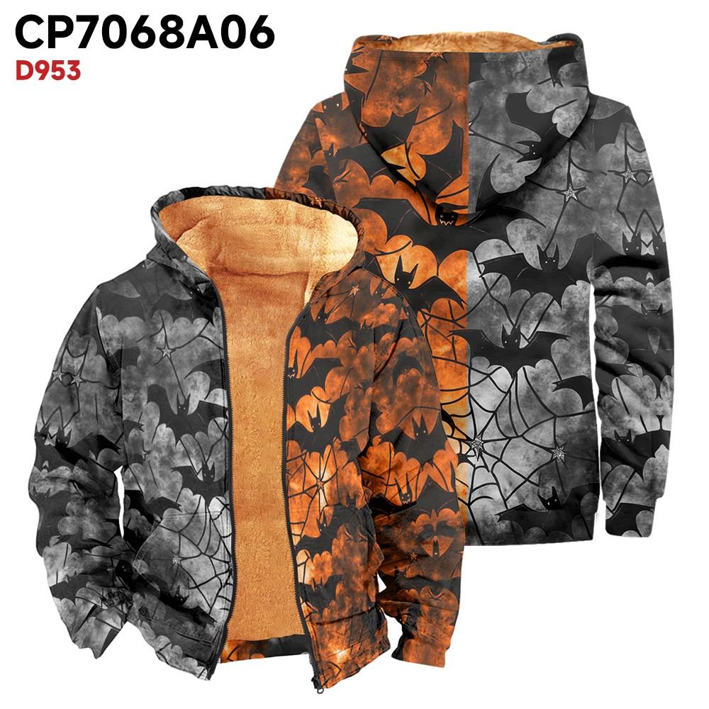 Men's Print Long Sleeve Pocket Coat Fashion Plus Velvet Overcoat
