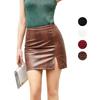 Women’s Mini Skirts PU Crocodile Grain Bodycon High Waist Split Short Dress Black Brown Faux Leather Slim Fit Elastic Skirt