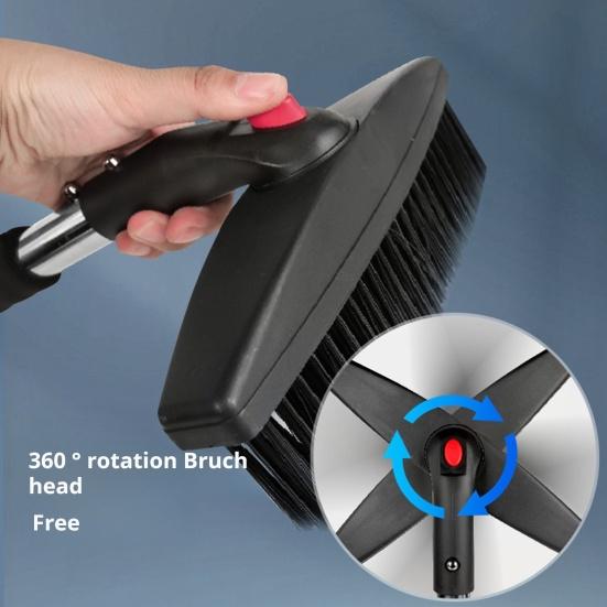 Лопата для снега с насадками 3 в 1, нейлоновая щетина, вращающаяся конструкция головки, простая установка, скребок для снега и льда с эргономичной ручкой