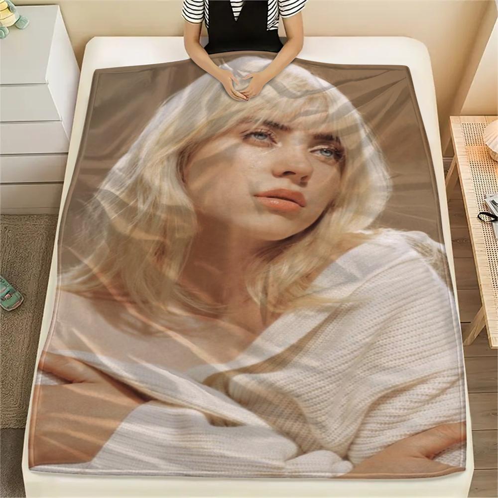 1Pc Billie Eilish Print Flannel Blanket, High quality Comfortable for All Seasons, Home Decor, Warmth and Comfort, Perfect for Christmas Gifts