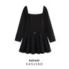 2024 Winter Women's Square Neck Pleated Dress - European & American Style Fashion