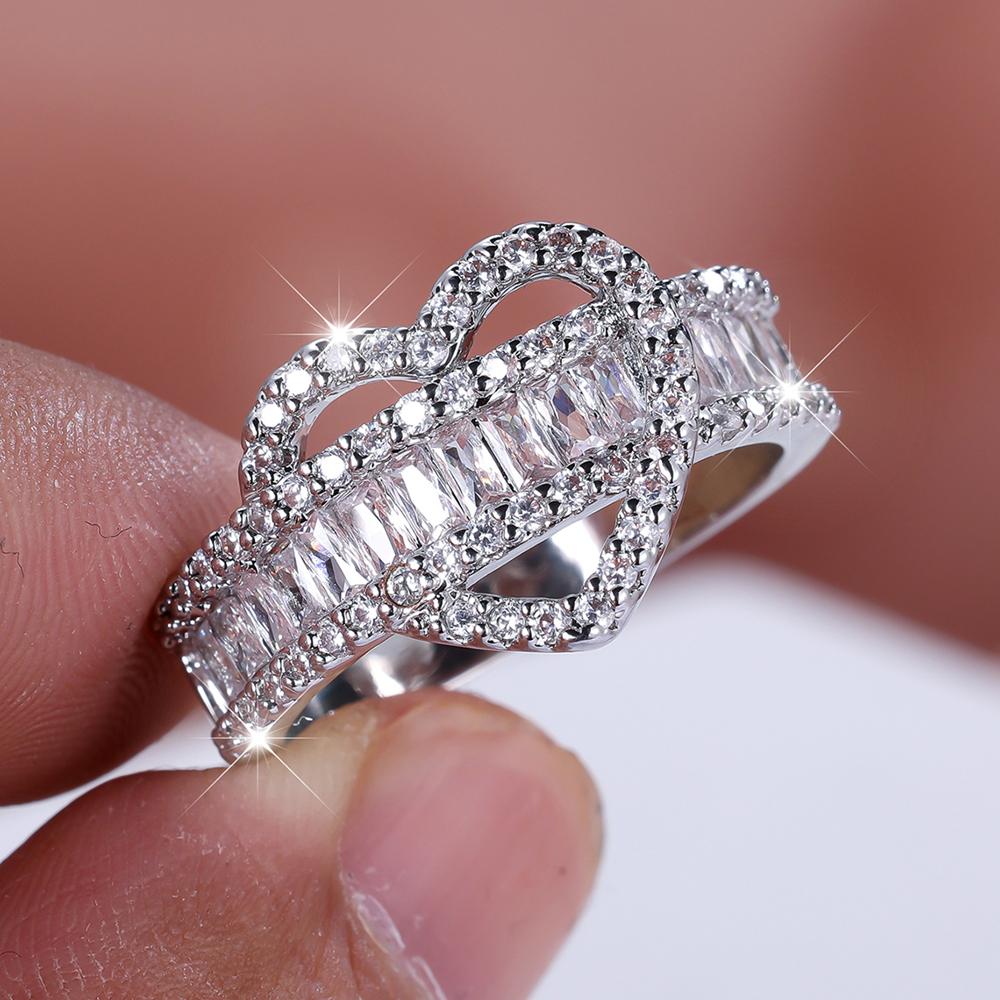 Love Zircon Square Luxury Heart Rings For Women Men Stylish Wedding Party Jewelry Fashion Gift