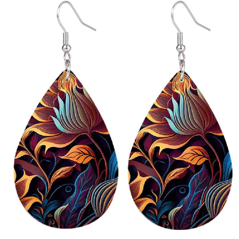 Fashion Color PU Faux Leather Earrings for Women Double-sided Print Abstract Flower Leather Pattern Tears Earrings Elegant Trendy Earrings Jewelry