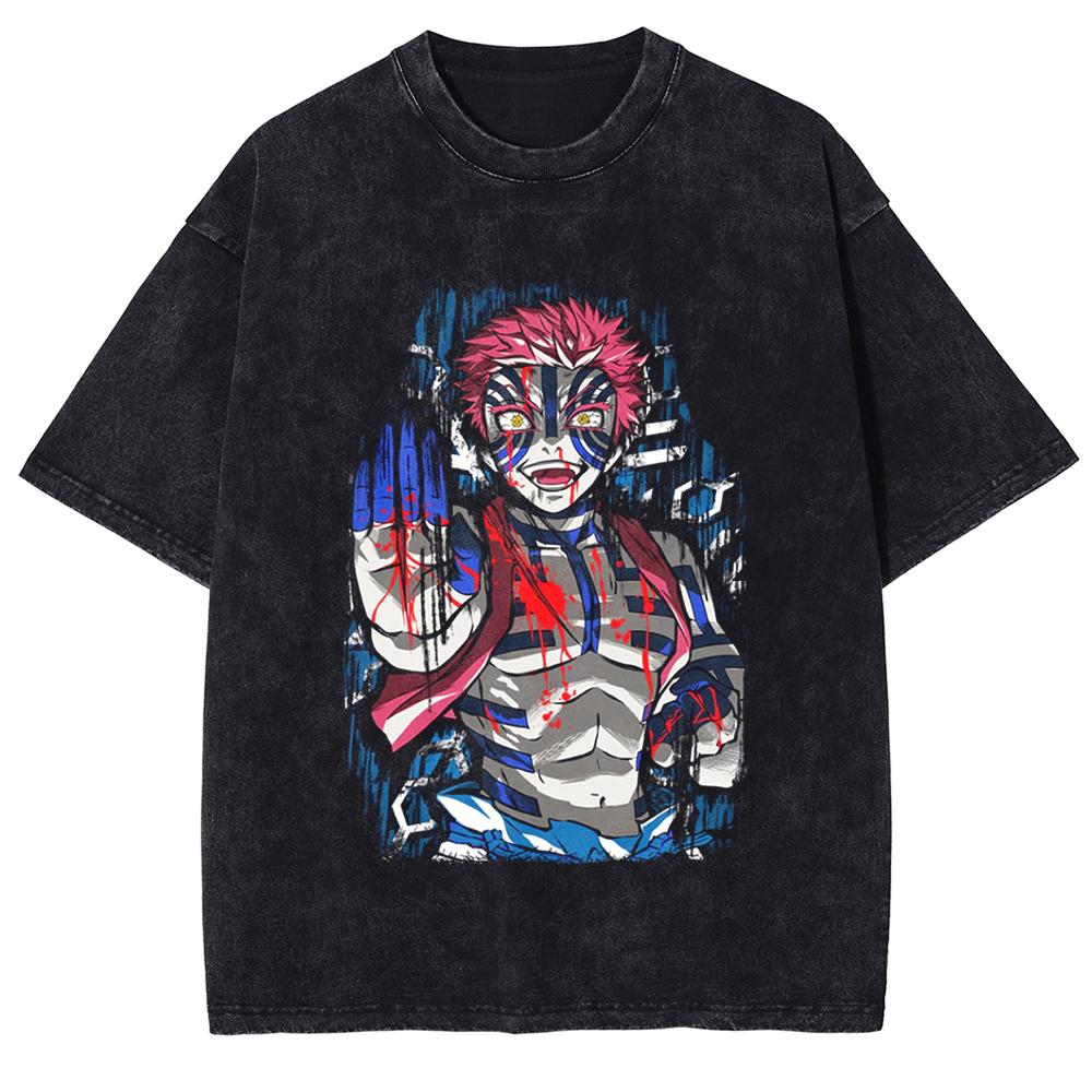 Anime Demon Slayer Tokitou Muichirou Graphic Washed Tee Men Casual Loose Tshirts Manga Cotton T Shirt Harajuku Male T-shirt