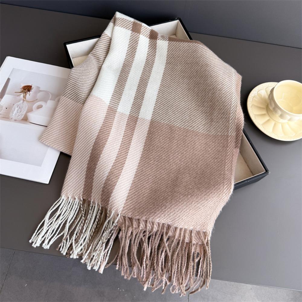 Long Length Warm Scarf Imitation Wool Texture Autumn Winter Scarf Checkered Scarf Women