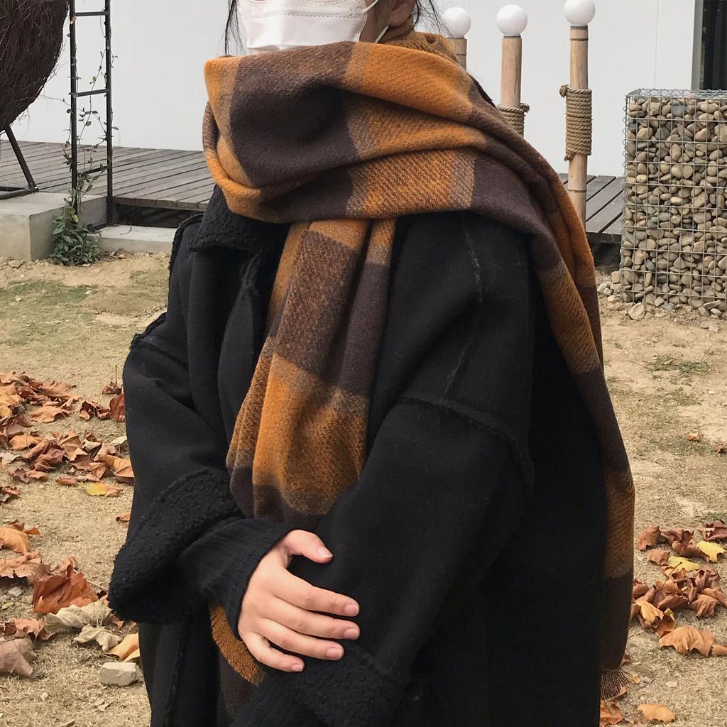 New Imitation Cashmere Retro Plaid Scarf Autumn and Winter Women's Casual Versatile Warm Soft Waxy Thickened Shawl Scarf
