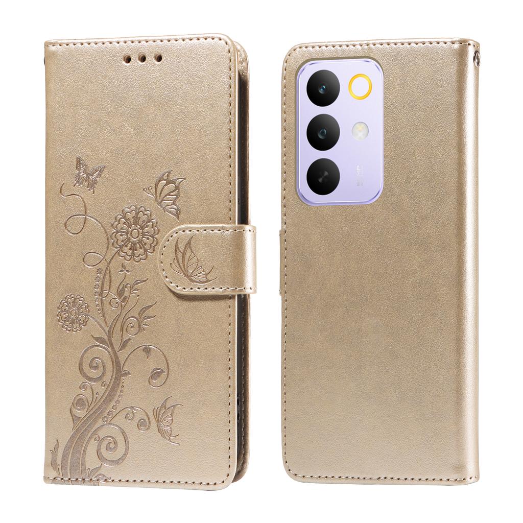 Для Realme C85 Pro 4G Кожаный чехол-книжка с принтом бабочек и цветов, с подставкой