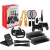 Switch Accessories Bundle, 14 In 1 Switch Accessories Kit Include Stand + Grip + Steering Wheel + Tennis Racket + Stick + Wrist Strap + Saucer Rack