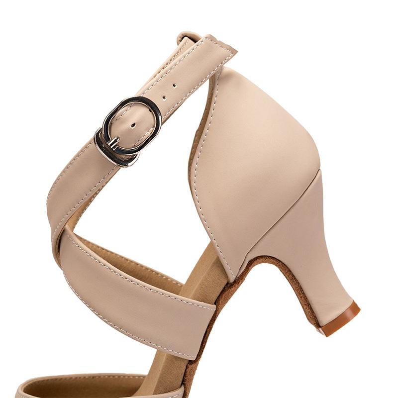 Black Leather Women Girls Latin Dance Shoes Cross Strap Salsa Tango Ballroom Dancing Shoes Heel 6.5cm Indoor