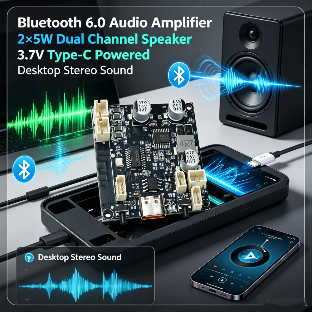 DC 1,7 В TWS Двухканальный Bluetooth-усилитель Модуль 1*1 Вт Bluetooth 6.1 Плата усилителя MP1 Табличный Аудио Динамик Тип C
