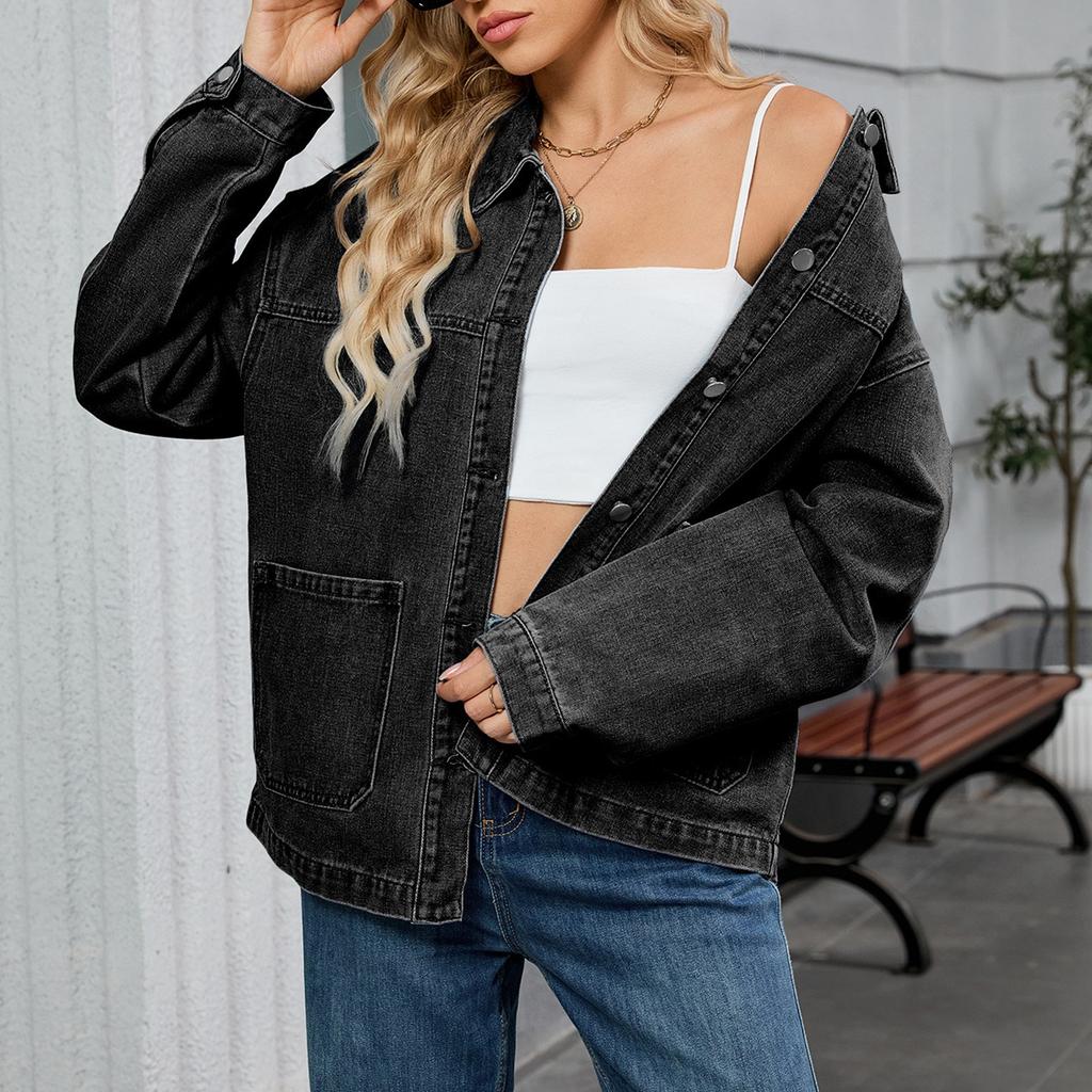 Women's Fashion Casual Solid Color Denim Jacket Short Top