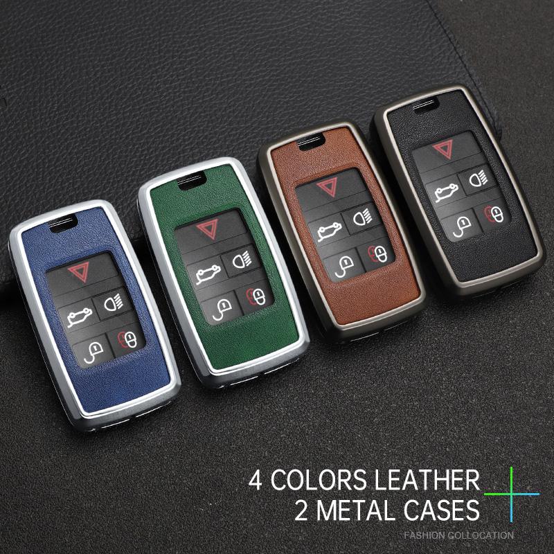 Leather Alloy Car Key Case Cover Protect Shell for Land Rover Range Rover Discovery 5 Sport for JAGUAR XE XF XJ F PACE Keychain