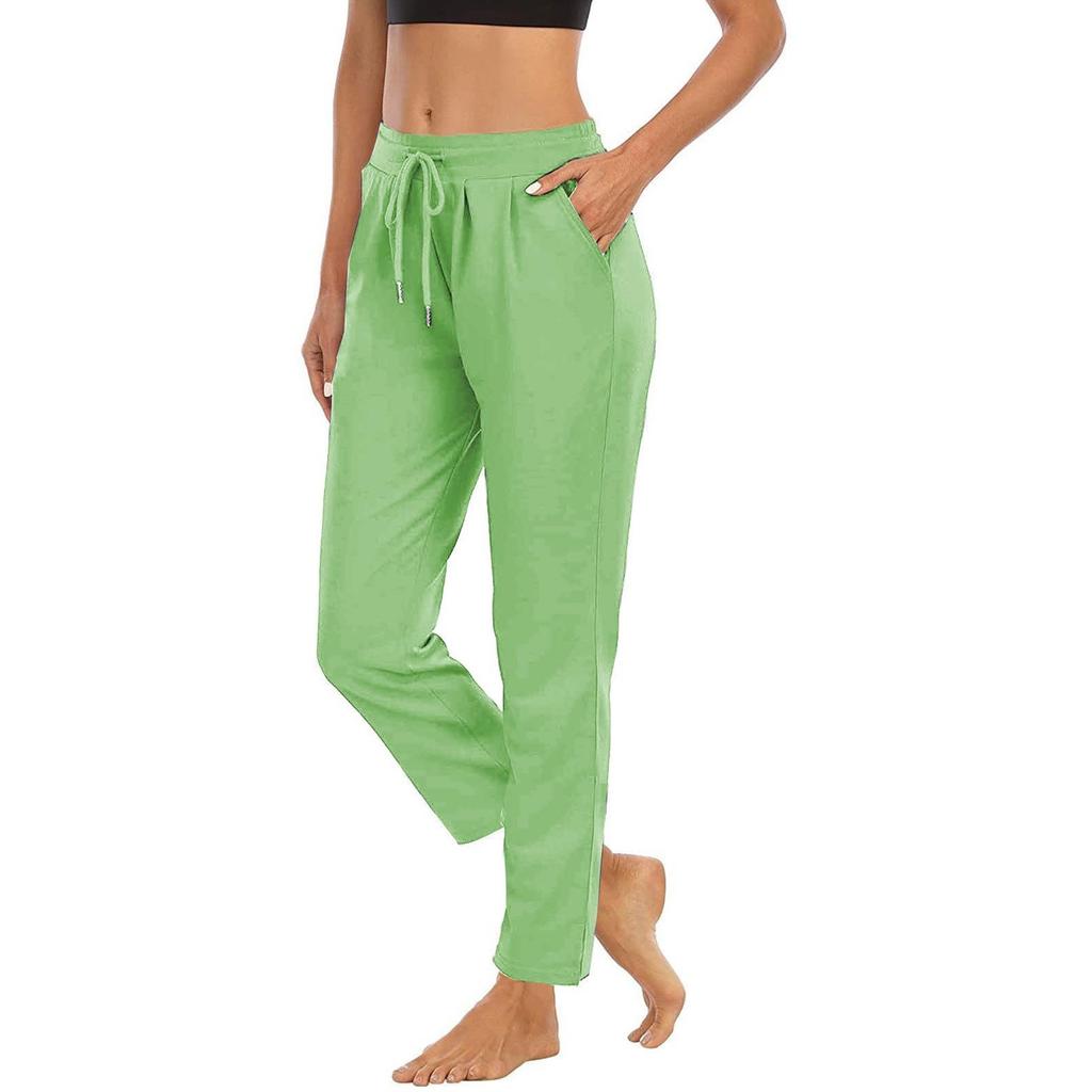 Women's High-waisted Solid Color Drawstring Lace-up Casual Pants Stretch Slim Long Comfortable Pocket Pants