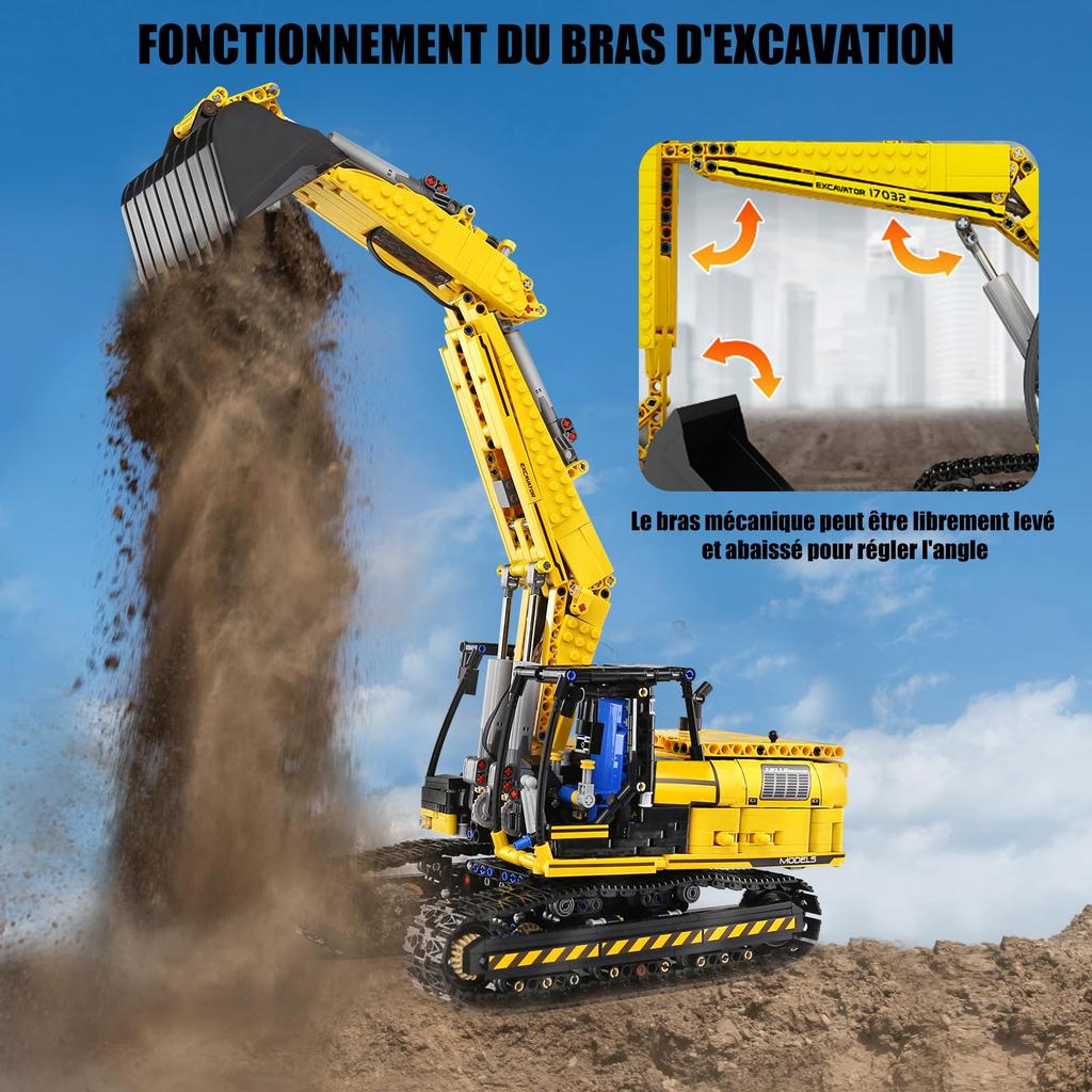 Mold King STEM Technology Scale RC Excavation Block 1830 Remote Control Rechargeable Excavation Car Block Suitable for Children and Adults 120 Set,